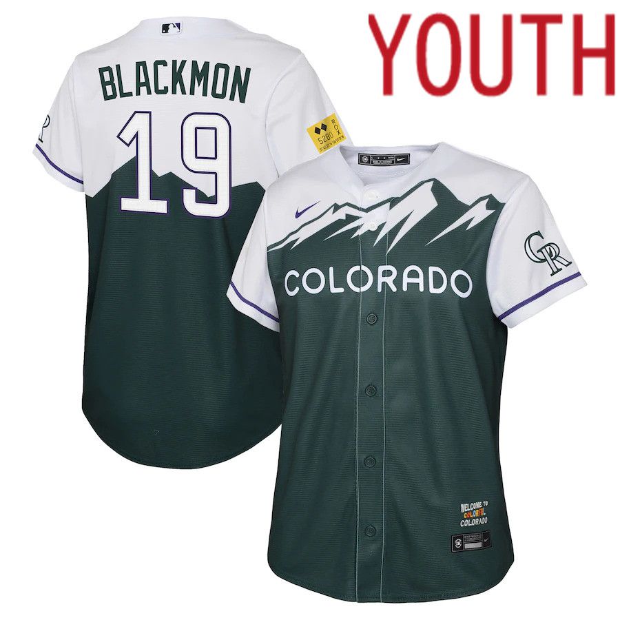 Custom Youth Colorado Rockies #19 Charlie Blackmon Nike Green 2022 City Connect Replica Player MLB Jersey